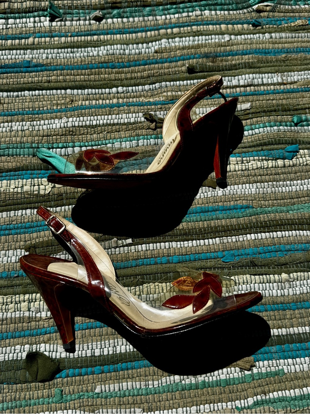 60s Vintage Vinyl + Tortoise Patent Leather Heels Sz 7 - Picture 2 of 8